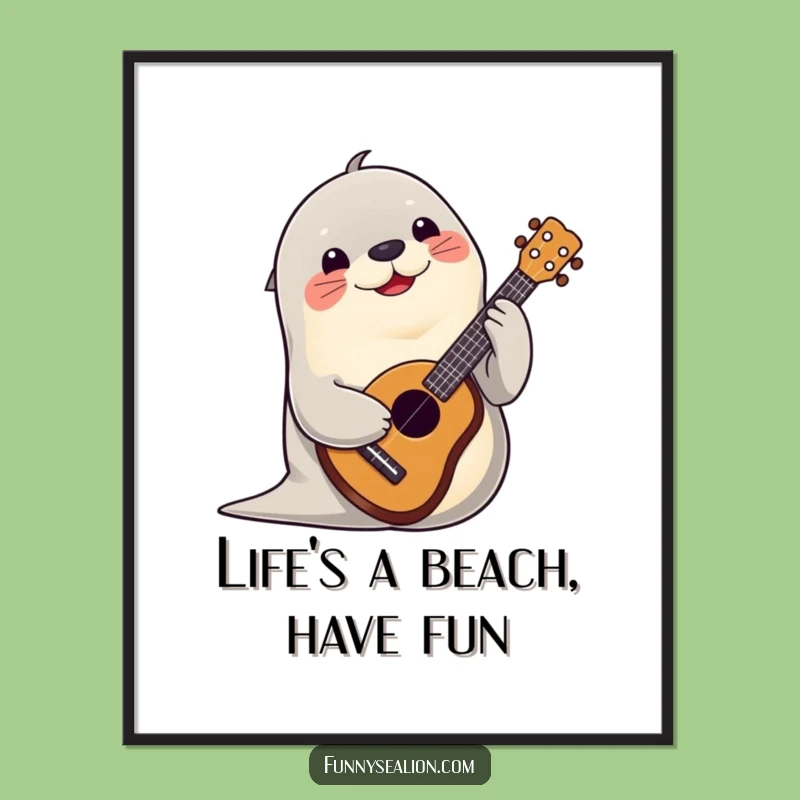 Free Printable Wall Art: Cheerful Sea Lion Ukulele, Musical Downloadable Decor!